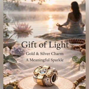 Pandora Gold Bow Charm on a sterling present 🎁 with Crystal The Yogi Collection